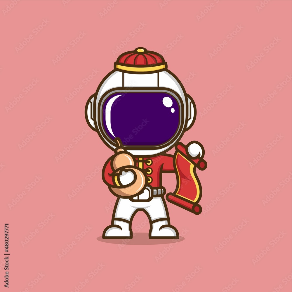 cute cartoon astronaut in chinese new year. vector illustration for mascot logo, or sticker cute cartoon astronaut in chinese new year. vector illustration for mascot logo, or sticker