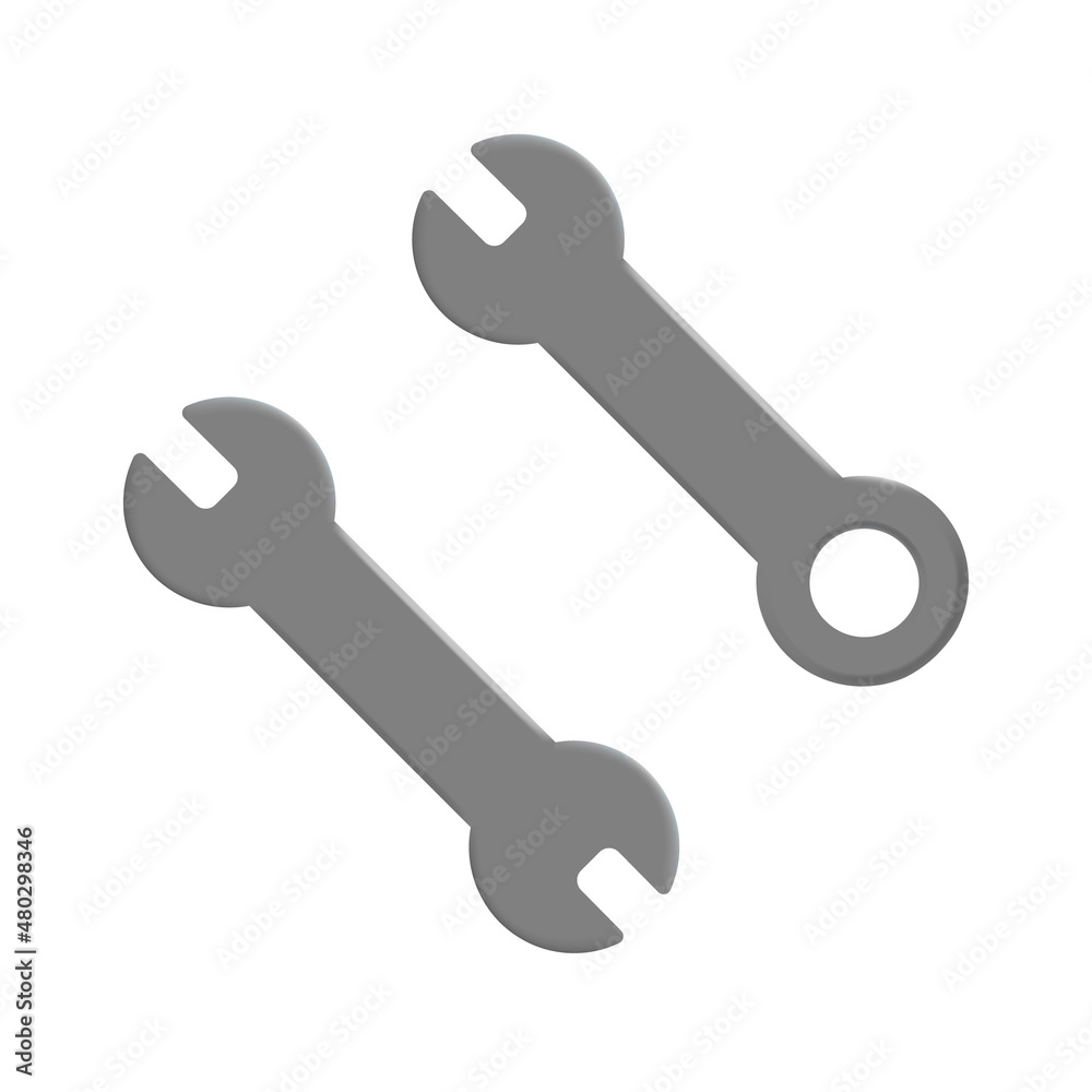 3D cartoon style wrench set in grey color with shadow and highlight 3D cartoon style wrench set in grey color with shadow and highlight