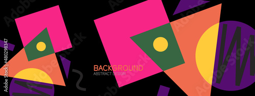 Abstract background. Blocks, lines, triangles, circles composition. Techno or business concept for wallpaper, banner, background, landing page