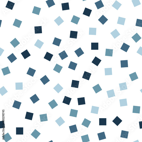 Seamless pattern with squares. Abstract geometric pattern with blue squares. Random, chaotic background with cute confetti.