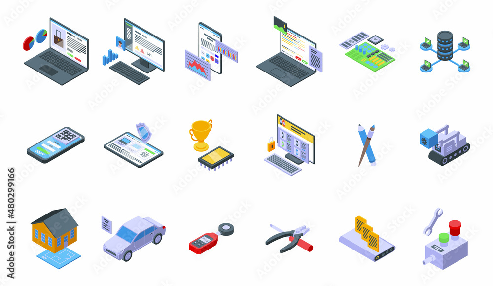 Promotional code icons set isometric vector. Discount coupon. Percent price
