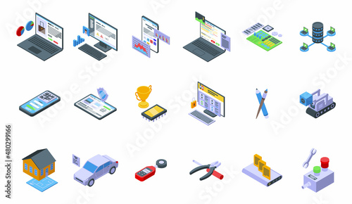 Promotional code icons set isometric vector. Discount coupon. Percent price