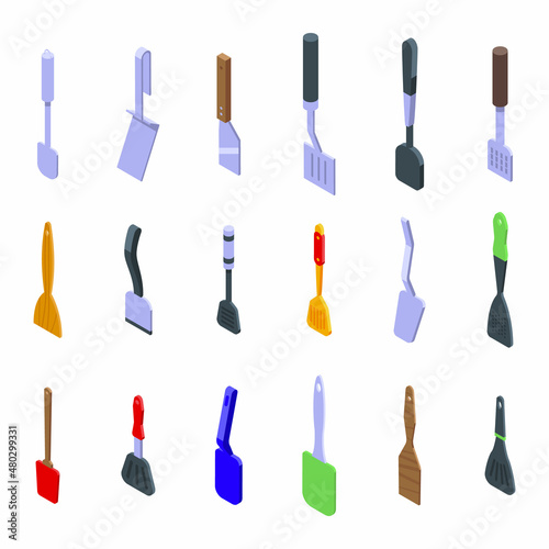Spatula icons set isometric vector. Baking accessory. Bbq baker