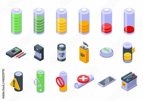 Battery charge icons set isometric vector. Electricity charge. Energy power