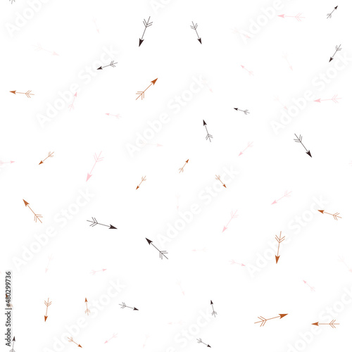 Seamless pattern with arrows. Abstract geometric pattern with black, brown and pink arrows. Random, chaotic pastel background with cute arrows.