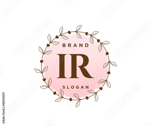 Initial IR feminine logo. Usable for Nature, Salon, Spa, Cosmetic and Beauty Logos. Flat Vector Logo Design Template Element.