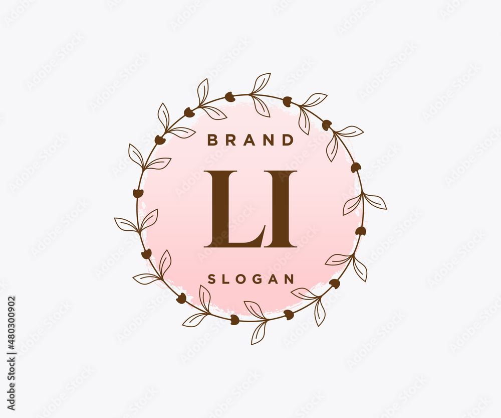 Initial LI feminine logo. Usable for Nature, Salon, Spa, Cosmetic and Beauty Logos. Flat Vector Logo Design Template Element. - obrazy, fototapety, plakaty 