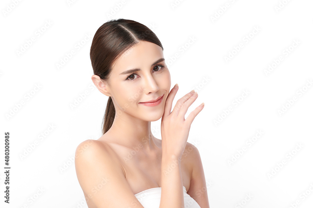 Beautiful young asian woman with clean fresh skin on white background, Face care, Facial treatment, Cosmetology, beauty and spa, Asian women portrait. Beautiful young asian woman with clean fresh skin on white background, Face care, Facial treatment, Cosmetology, beauty and spa, Asian women portrait.