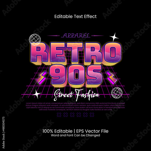 Editable text effect - Retro 90s T-shirt design Street Wear 3d Style