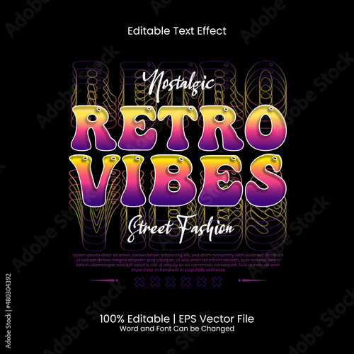 Retro Vibes T-shirt design Street Wear style stacked line text effect editable