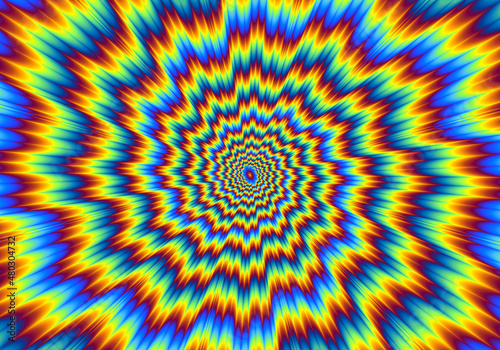 Pulsing fiery star. Optical illusion of movement.