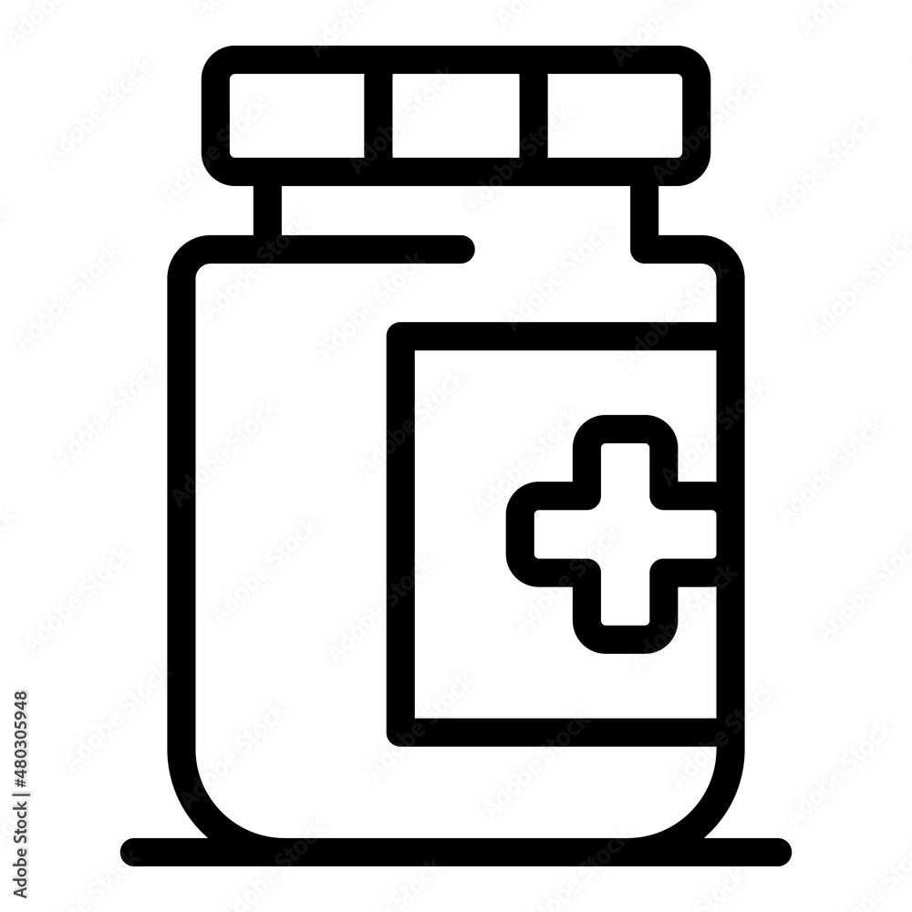 Pill jar icon outline vector. Pharmacy bottle. Health medicament Pill jar icon outline vector. Pharmacy bottle. Health medicament