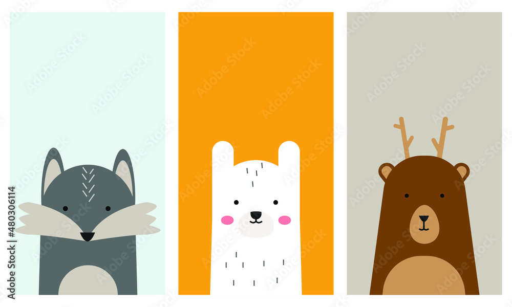 set of cute animal illustrations for phone lock screen and wallpaper