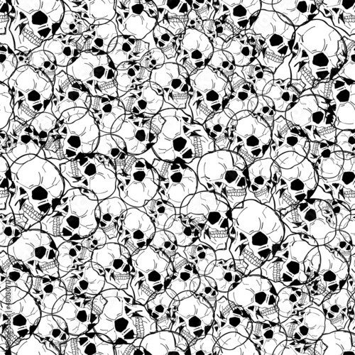 Skull pattern seamless. Skeleton head background. vector texture