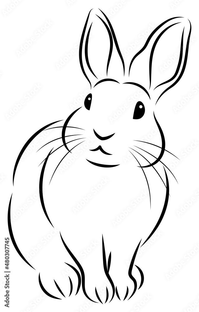 絵筆で描いた墨絵風のお洒落なウサギのイラスト 手描きのアナログ風イラスト ベクター
