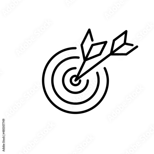 Arrows hitting the bull eye target. Achieving your goal and success metaphor. Pixel perfect, editable stroke icon