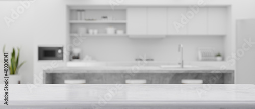 Modern marble white kitchen countertop with mockup space