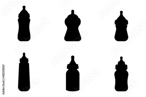 Baby bottle silhouette set isolated on white background