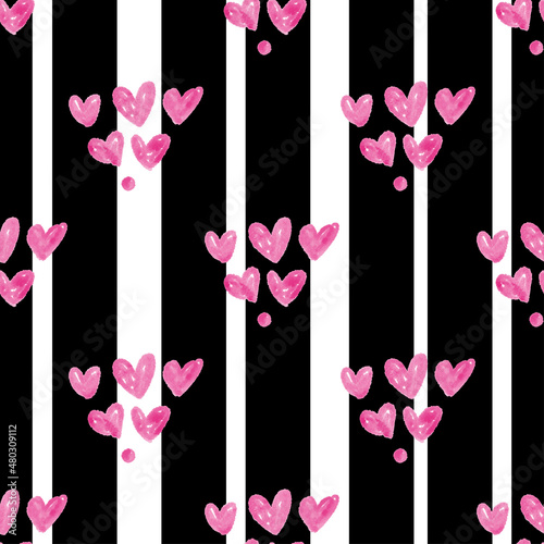 seamless pink hand draw heart and dot shape pattern on stipe background , kids pattern