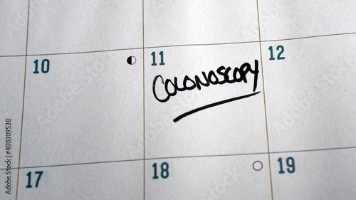 Appointment for colonoscopy written on a calendar