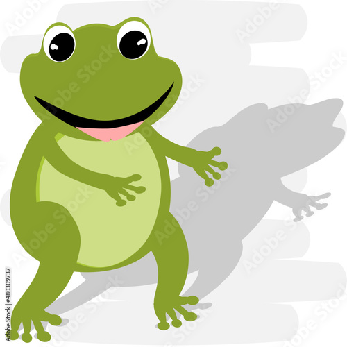 Cartoon green frog showing love  bouquet and heart. Amphibian vector illustration.