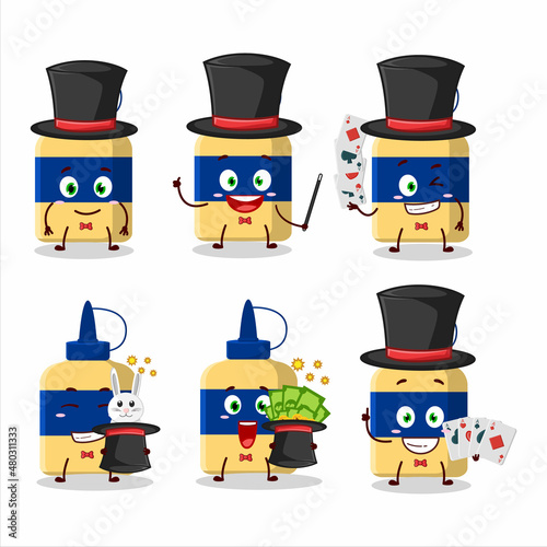 A paper glue Magician cartoon character perform on a stage