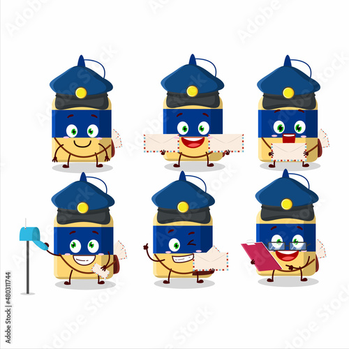 A picture of cheerful paper glue postman cartoon design concept