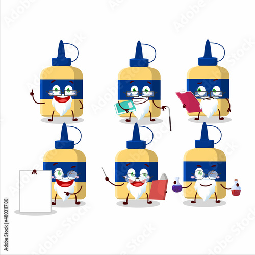 Professor paper glue academic cartoon character working on laboratory