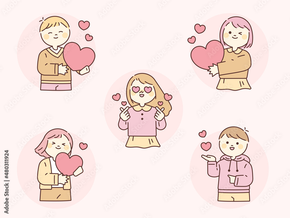 People holding hearts. flat design style vector illustration. People holding hearts. flat design style vector illustration.