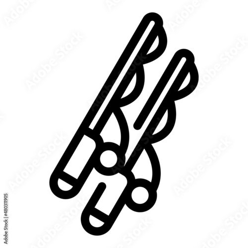 Ice fishing rod icon outline vector. Winter lake. Snow people