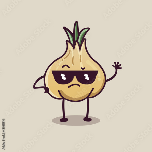 Cute garlic mascot character wearing glasses

