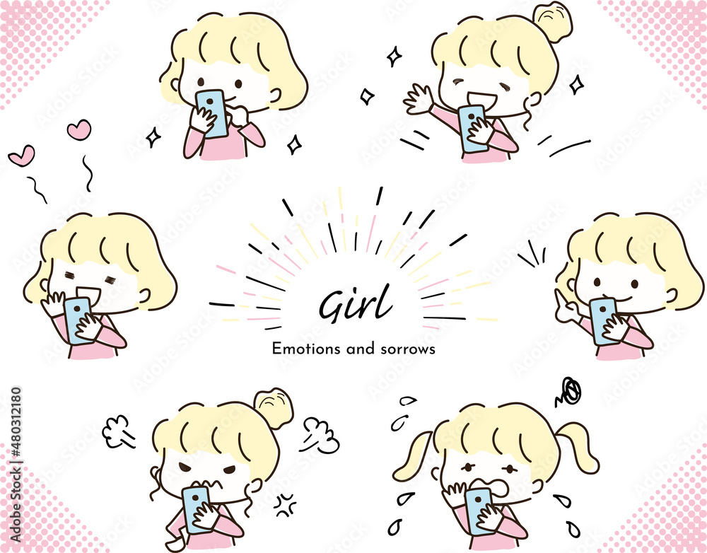 スマートフォンをチェックする女性 漫画イラスト素材セット Stock Vector Adobe Stock