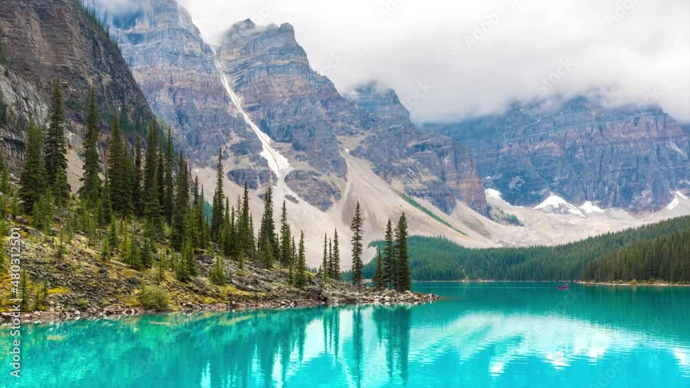 Uhd 4k Timelapse of Panoramic view of Lake Moraine, Banff National Park Of Canada