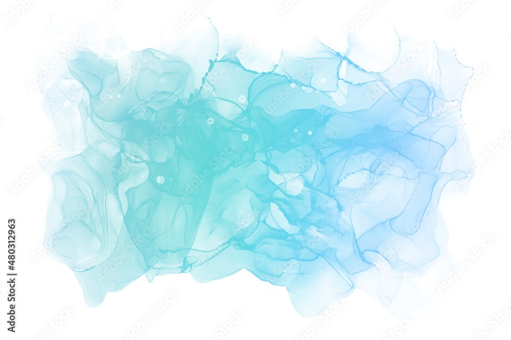 春夏用アルコールインクアート抽象背景）エメラルドグリーンから水色のグラデーション　マーブル　水彩
