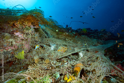 Fototapeta Naklejka Na Ścianę i Meble -  Abandoned ghost net Philippines Coral Reefs