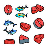 Tuna color icons set