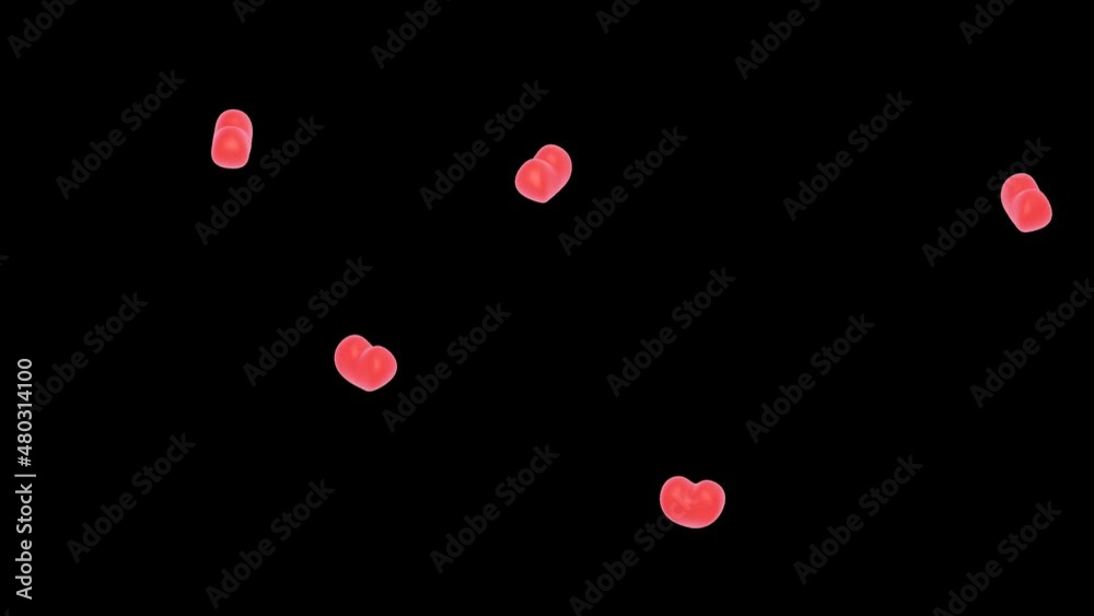 3DCGハートのパーティクル、ループアニメーション、回転しながら舞う