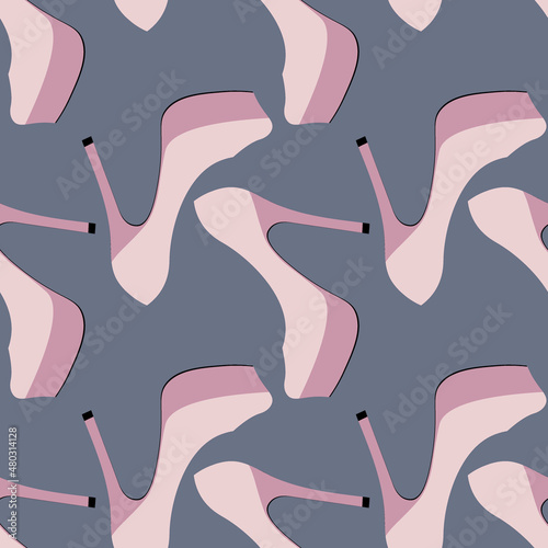 Illustration Seamless pattern on a square background - beautiful shoes on a high platform and thin heels. Design