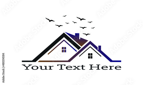 Real Estate, house with windows and doors logo vector symbol design. Beautiful creative logo designs