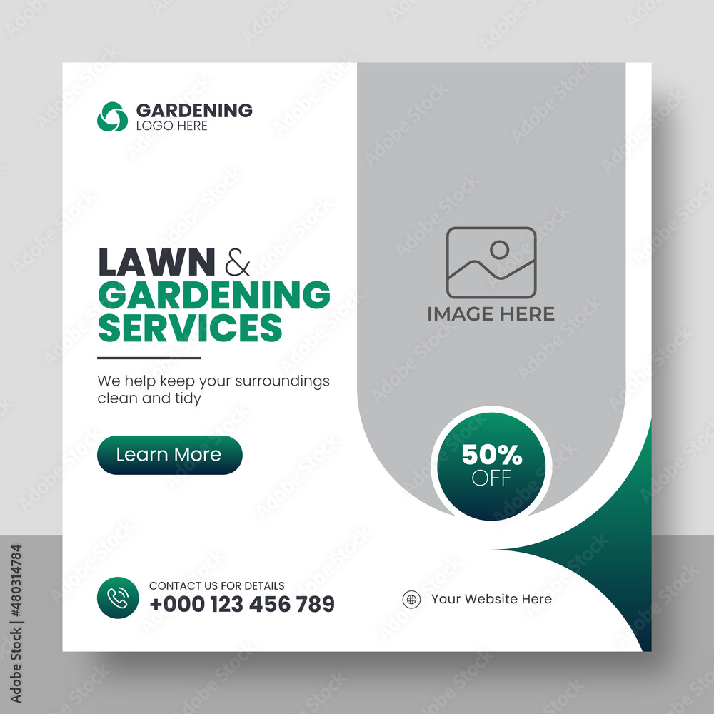 Social media post or web banner template for lawn and gardening services Social media post or web banner template for lawn and gardening services