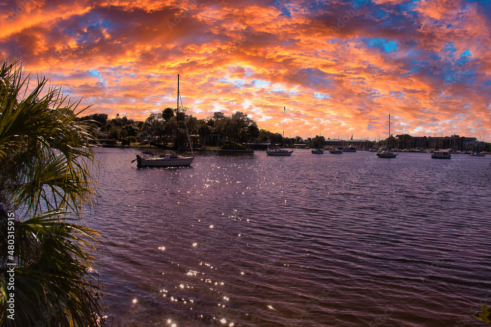 Fototapeta premium Enjoying a sunny winter day in Eau Gallie Florida on the waterfront