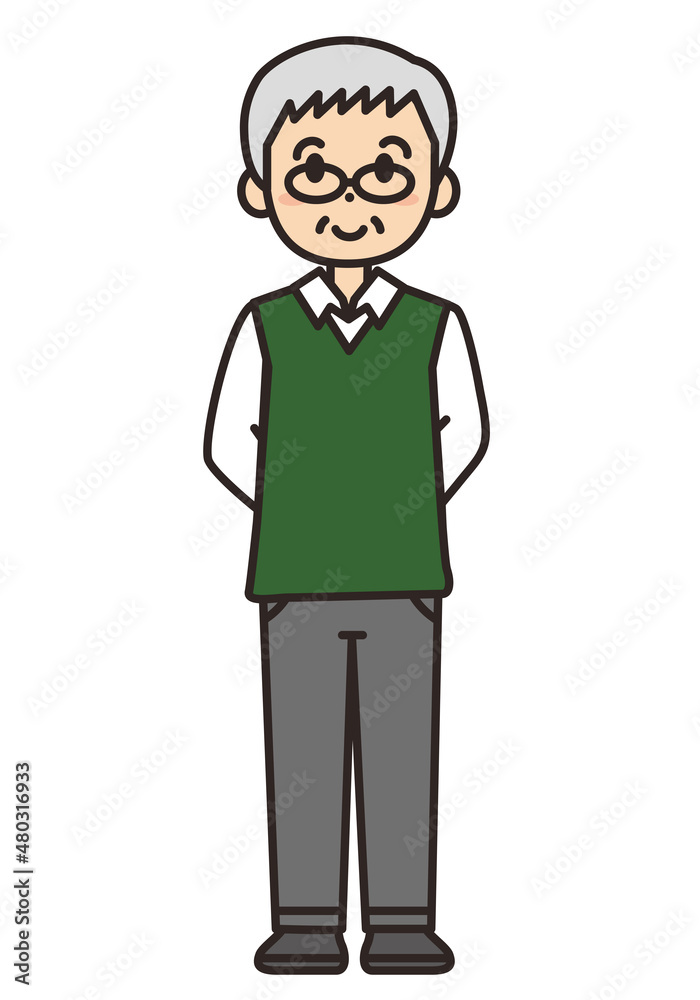 元気なシニア男性のイラスト。笑顔。 元気なシニア男性のイラスト。笑顔。