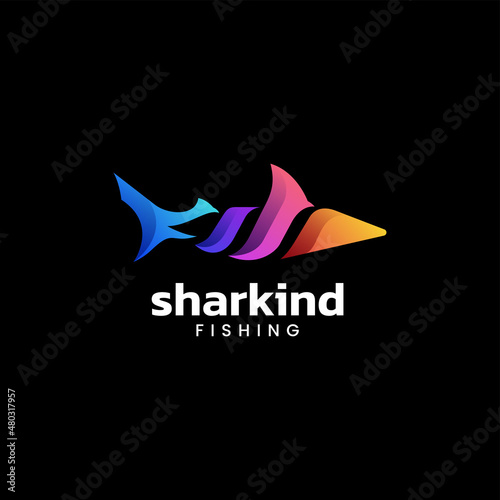 Vector Logo Illustration Shark Gradient Colorful Style.