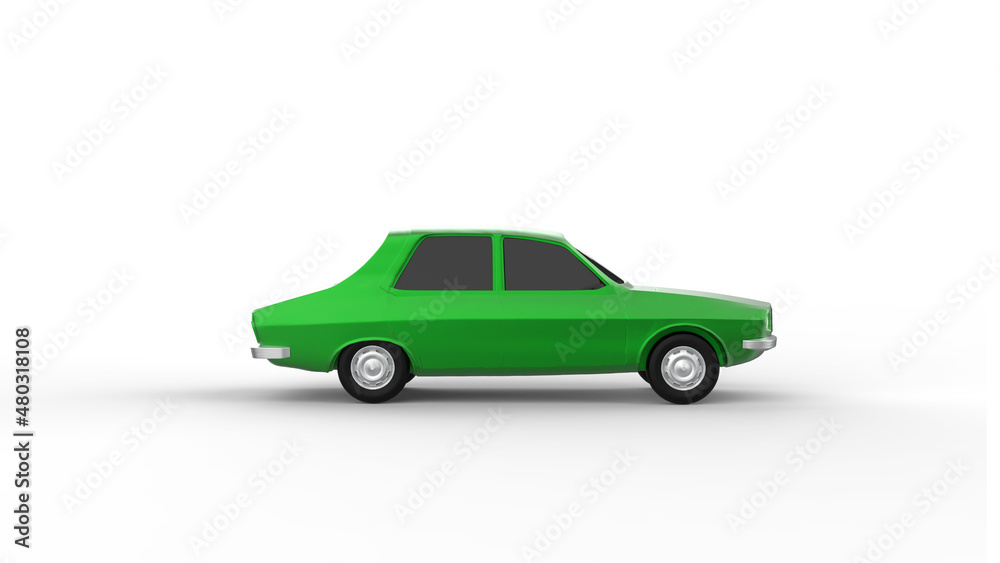 green car side view with shadow 3d render