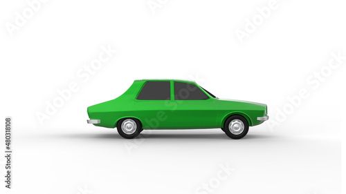 green car side view with shadow 3d render