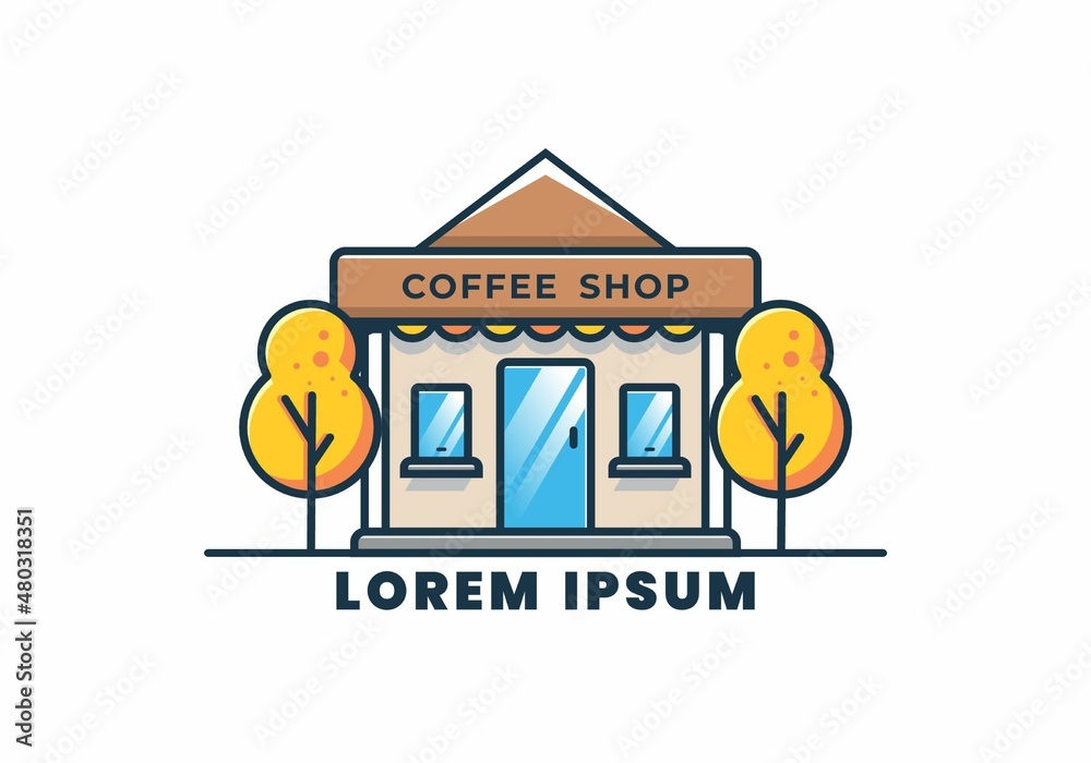 Obraz premium Coffee shop line art flat illustration