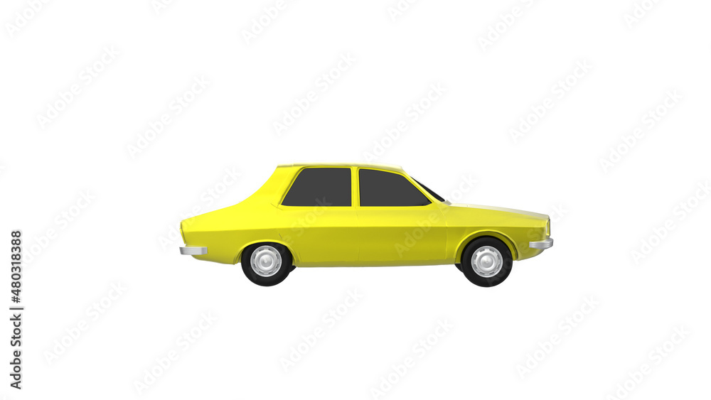 yellow car side view without shadow 3d render