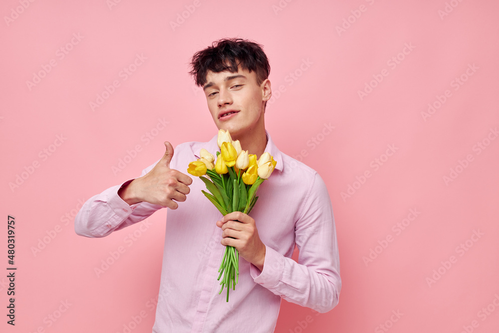 handsome guy Bouquet of yellow flowers romance posing fashion Lifestyle unaltered handsome guy Bouquet of yellow flowers romance posing fashion Lifestyle unaltered