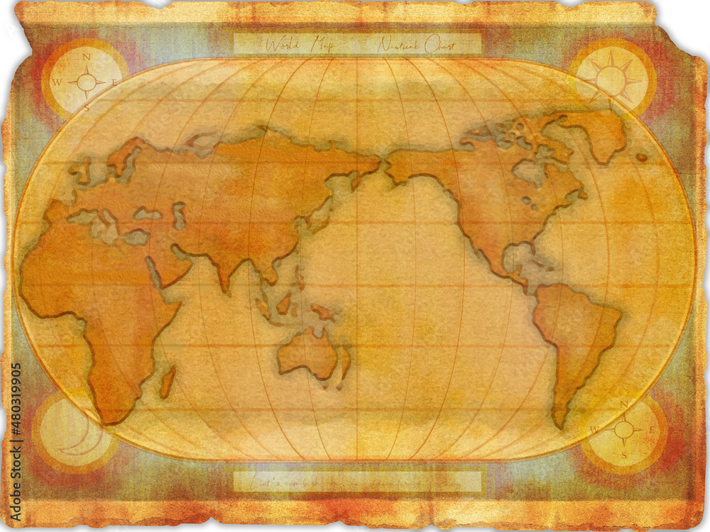 セピア調のアンティークな世界地図