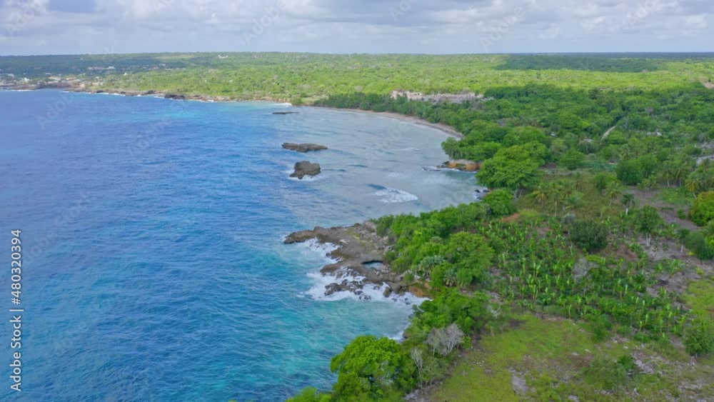 Aerial forward over pristine coast of Boca de Yuma in Dominican Republic Aerial forward over pristine coast of Boca de Yuma in Dominican Republic